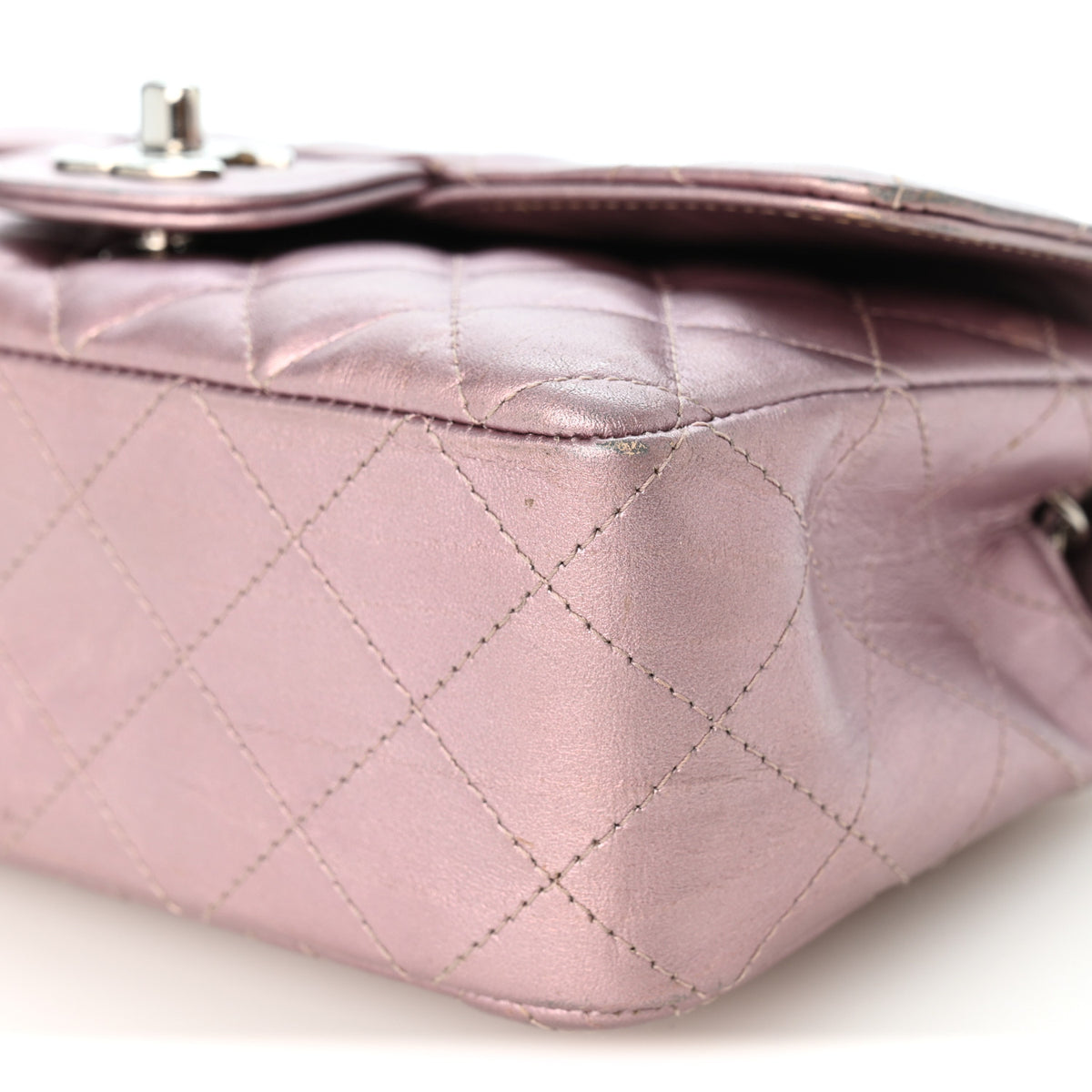 Metallic Calfskin Quilted Mini Rectangular Flap Pink