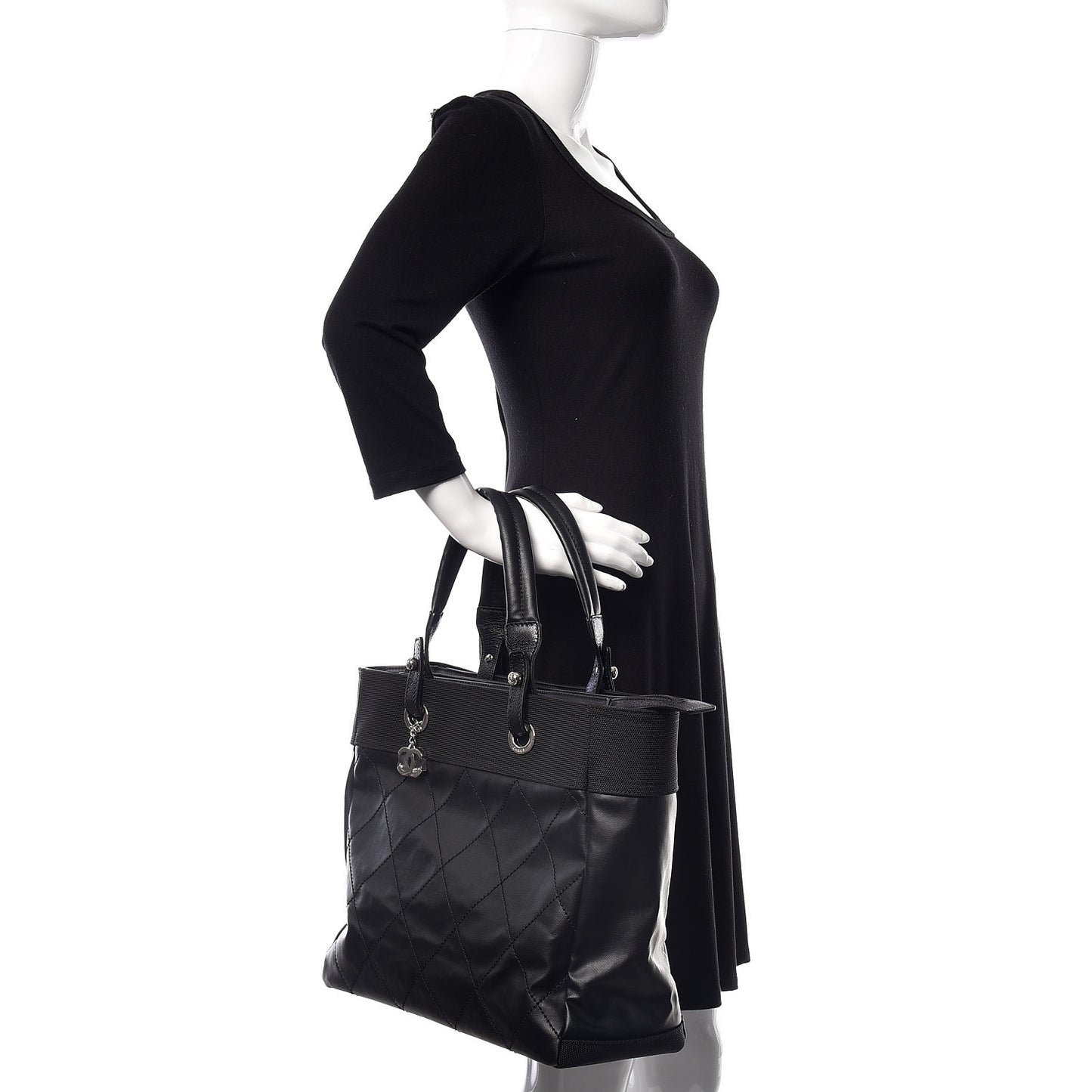 Coated Canvas Large Paris Biarritz Tote Black