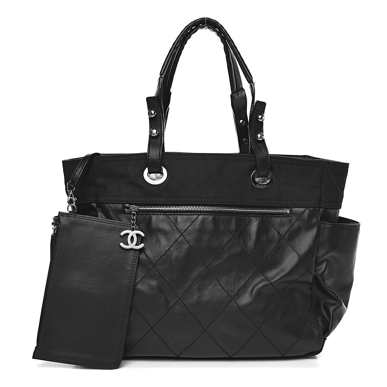 Chanel Coated Canvas Quilted Large Paris Biarritz Tote Black 1 of 19