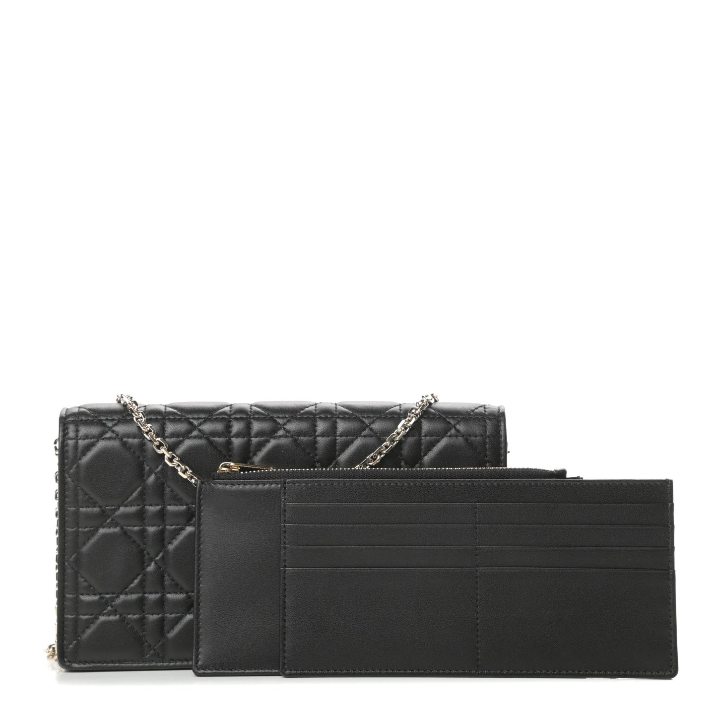 Lambskin Cannage Lady Dior Chain Wallet Black