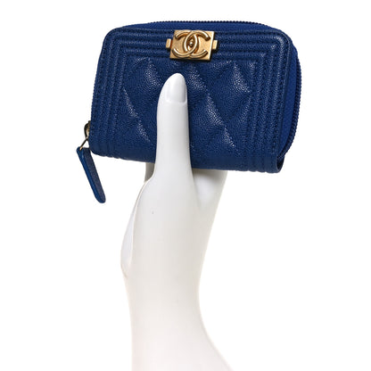 Chanel Caviar Quilted Boy Zip Around Coin Purse Wallet Blue 2 of 7