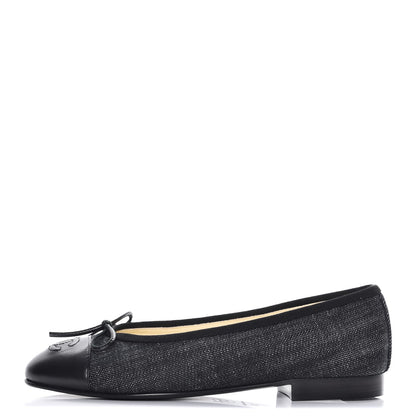 Chanel Denim Lambskin CC Cap Toe Ballerina Flats 35 Black 1 of 10