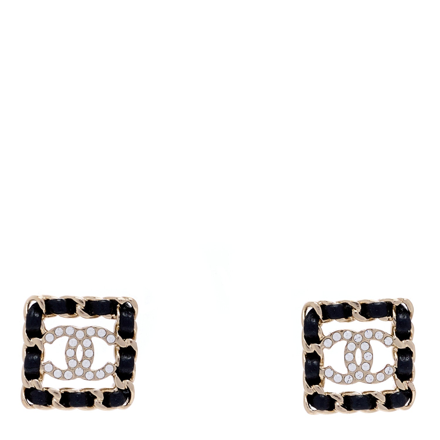Chanel Crystal Lambskin Chain Sergeant Chanel Stud Earrings Black Gold 1 of 4