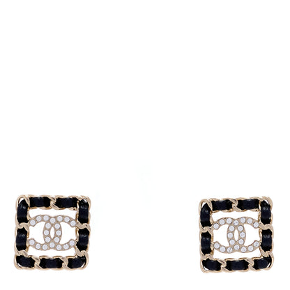 Chanel Crystal Lambskin Chain Sergeant Chanel Stud Earrings Black Gold 1 of 4