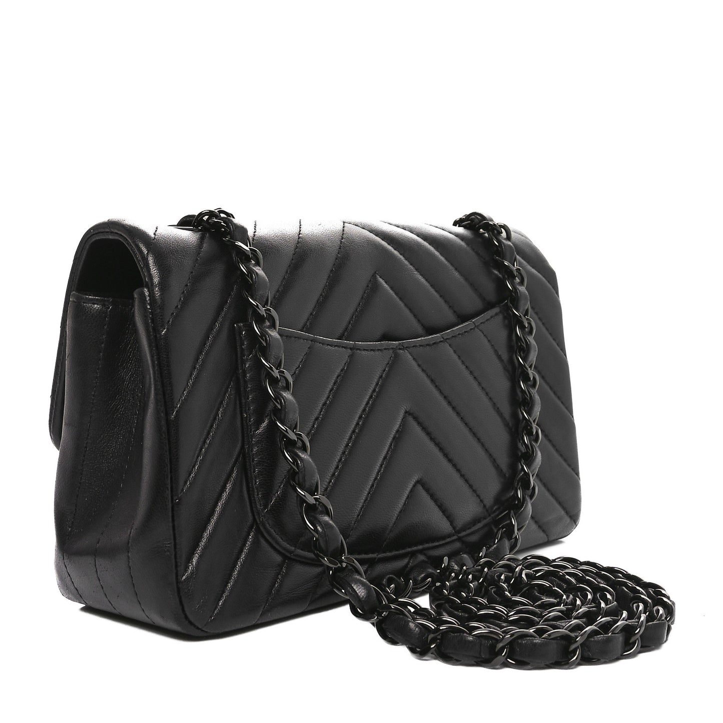 Lambskin Chevron Quilted Mini Rectangular Flap So Black