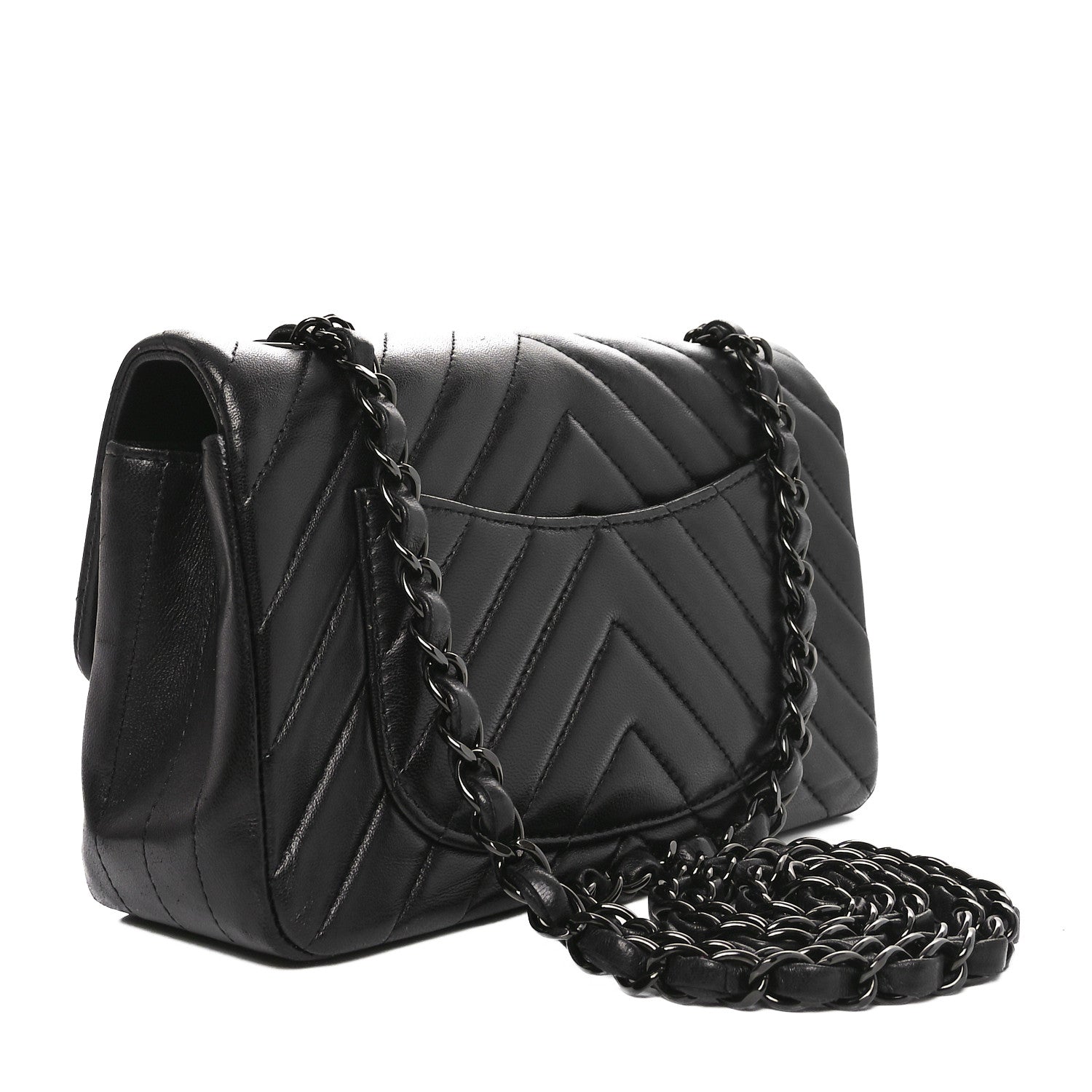 Chanel Lambskin Chevron Quilted Mini Rectangular Flap So Black 3 of 10