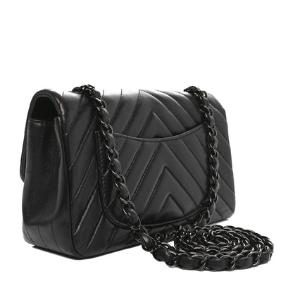 Chanel Lambskin Chevron Quilted Mini Rectangular Flap So Black 3 of 10