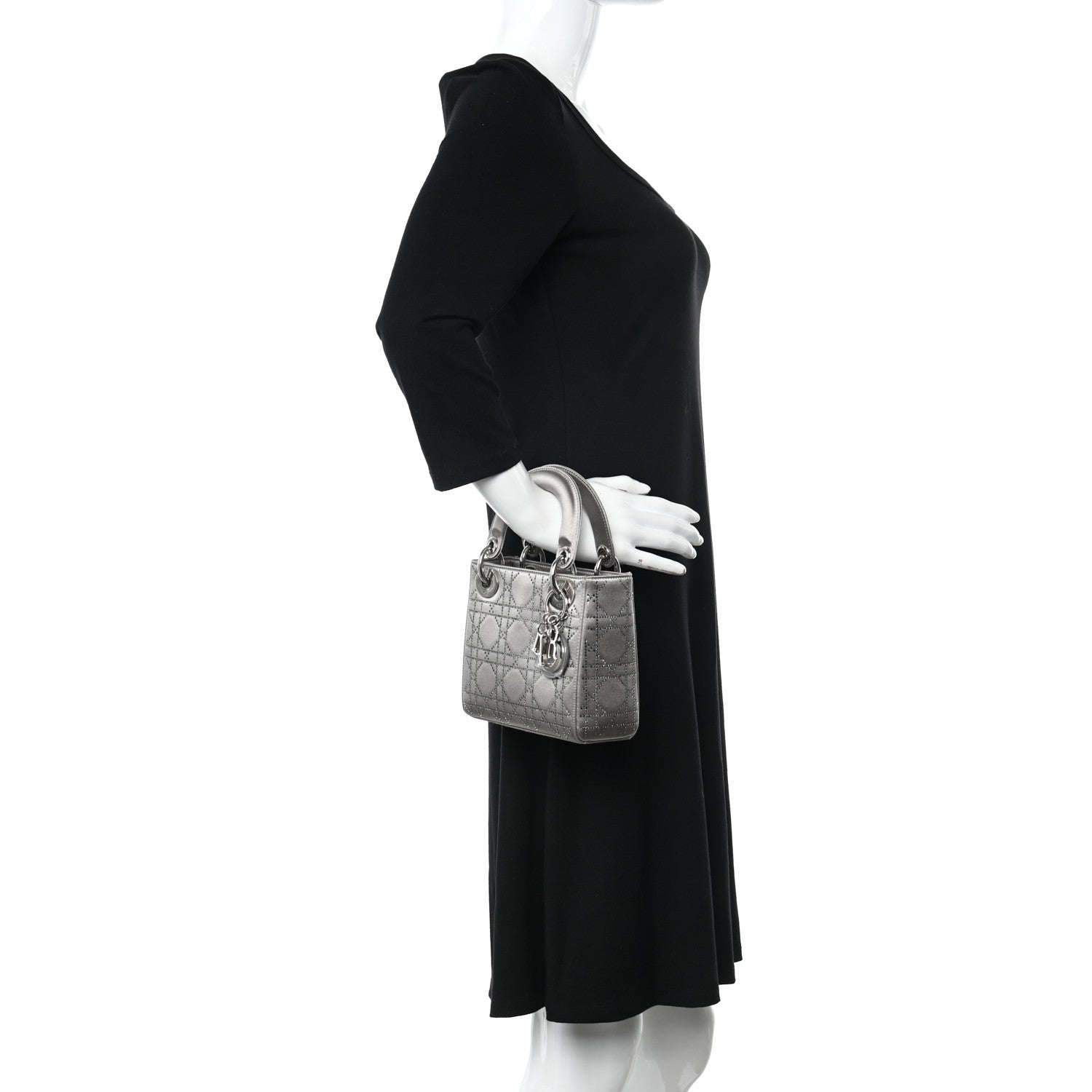 Christian Dior Satin Crystal Cannage Mini Lady Dior Gray 2 of 13