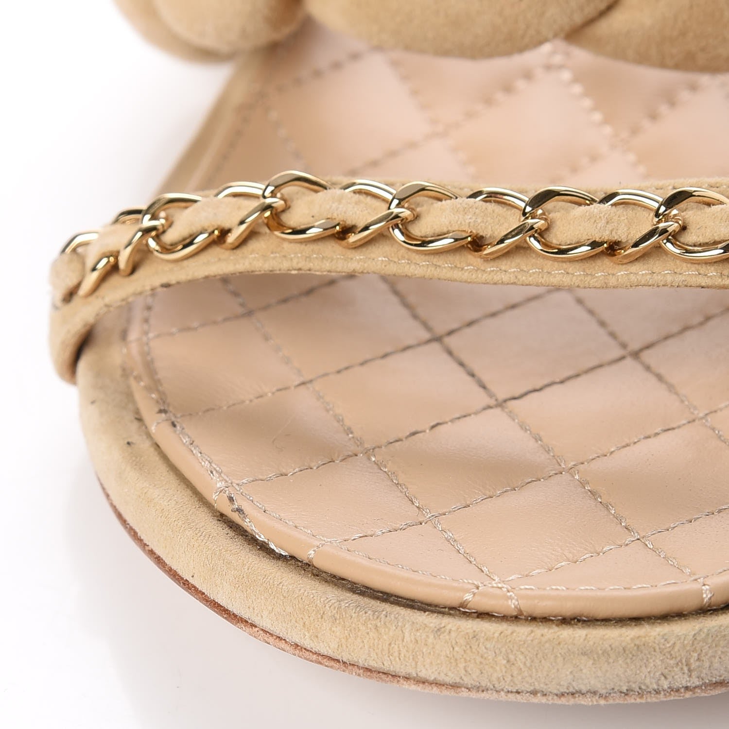 Chanel Kid Suede Braided Chain CC Slide Flat Sandals 38 Beige 9 of 18