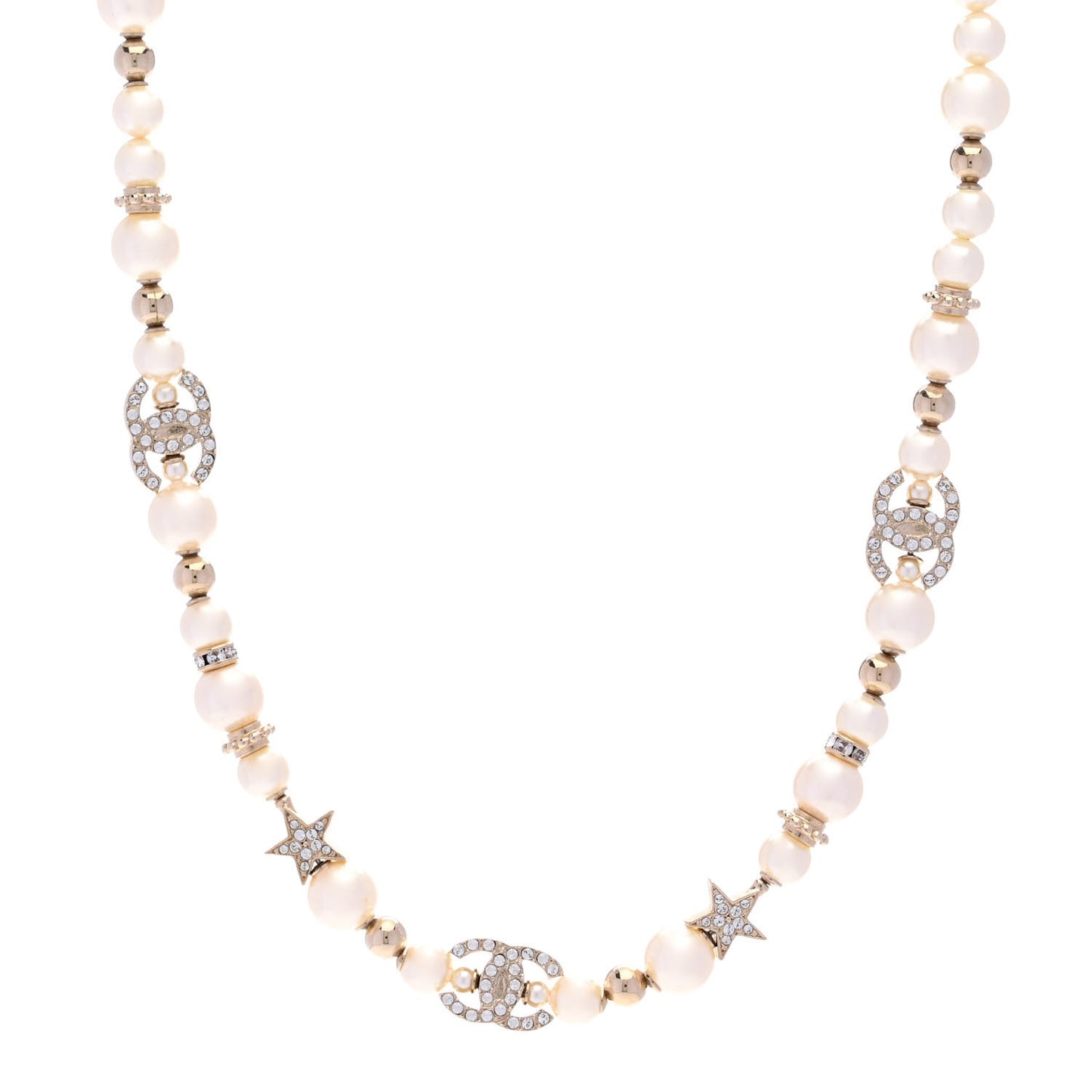 Metal Crystal Pearl CC Star Short Necklace Gold
