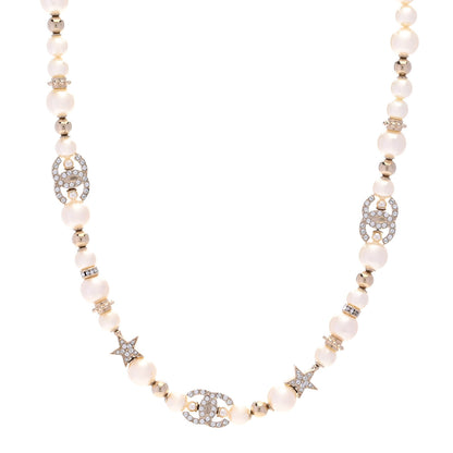 Chanel Metal Crystal Pearl CC Star Short Necklace Gold 1 of 6