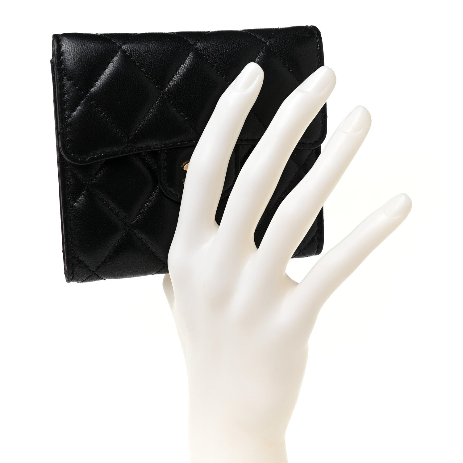 Chanel Lambskin Quilted Compact Flap Wallet Black 2 of 8
