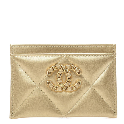 Chanel Metallic Goatskin Quilted Chanel 19 Card Holder Gold 1 of 8