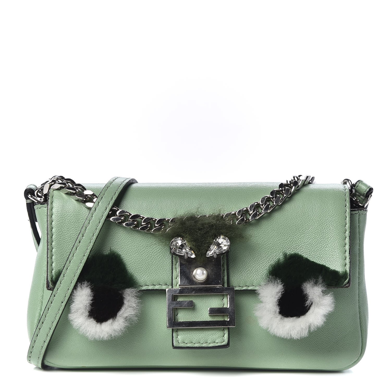 Fendi Nappa Rabbit Fox Fur Micro Buggie Baguette Verde Acqua 1 of 9