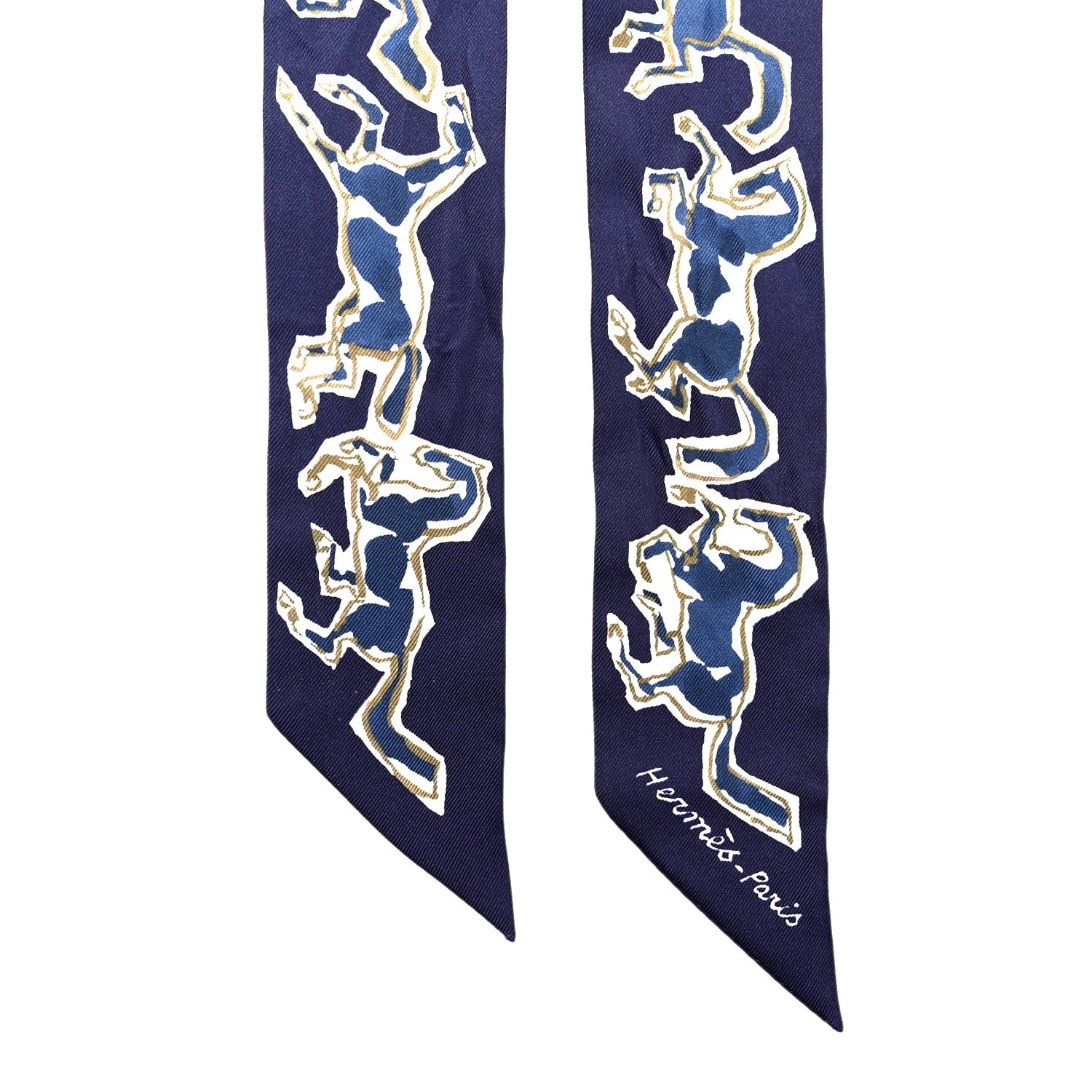 Hermes Silk Chevaux En Liberte Twilly Marine Indigo Blanc 2 of 5
