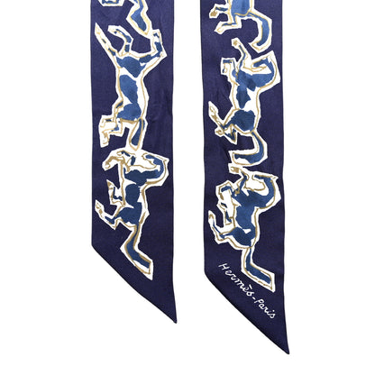 Hermes Silk Chevaux En Liberte Twilly Marine Indigo Blanc 2 of 5