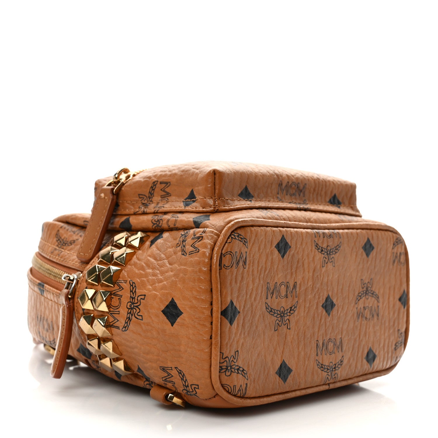 MCM Visetos Side Stud X-Mini Stark Bebe Boo Backpack Cognac 4 of 9