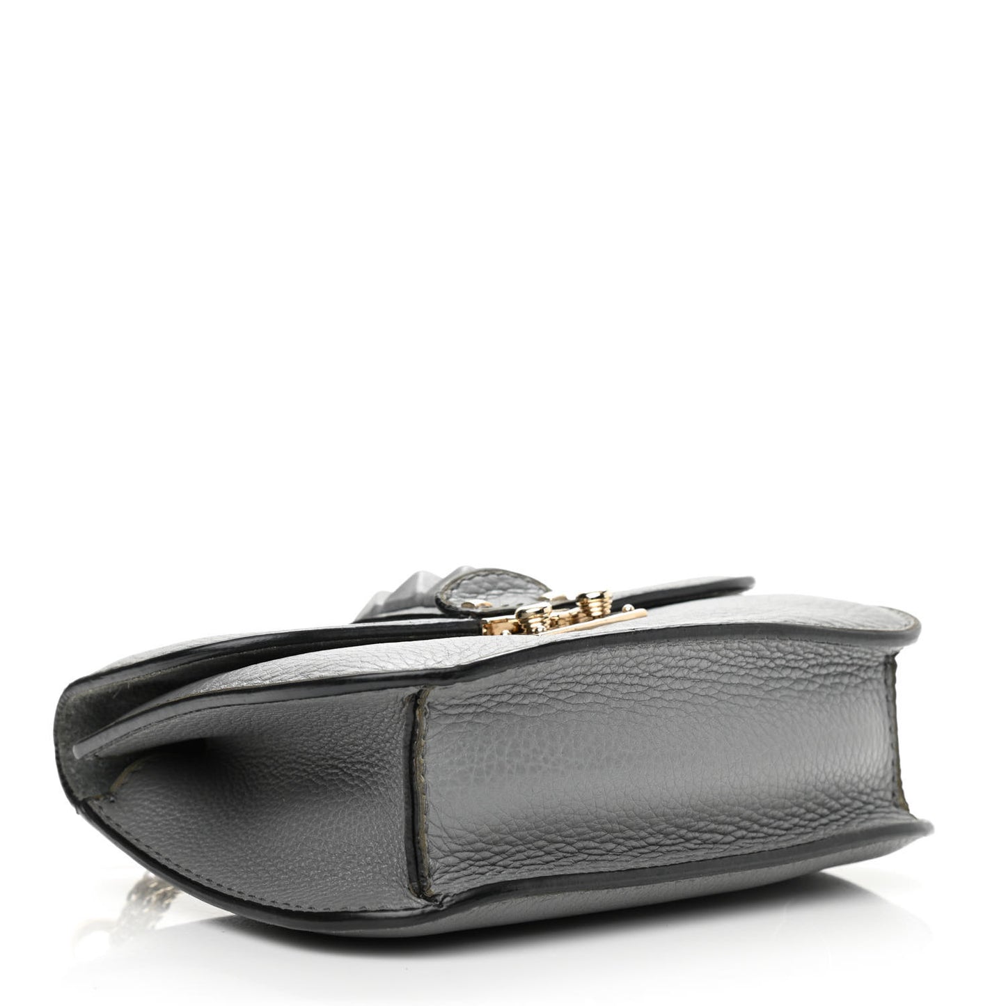 Pebbled Calfskin Small Glam Lock Rockstud Flap Gray