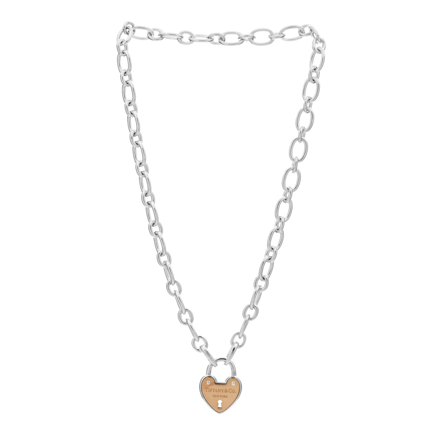 Sterling Silver 18K Rose Gold Heart Lock Pendant Necklace