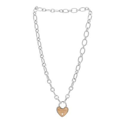 Tiffany Sterling Silver 18K Rose Gold Heart Lock Pendant Necklace 2 of 3