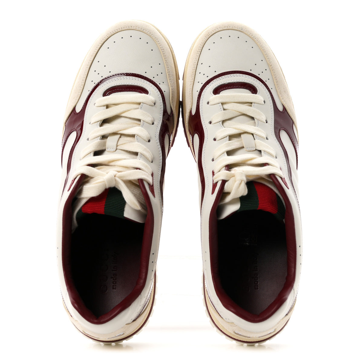 Gucci Calfskin Suede Mens Re-Web Sneakers 12.5 Ivoire Red 2 of 9