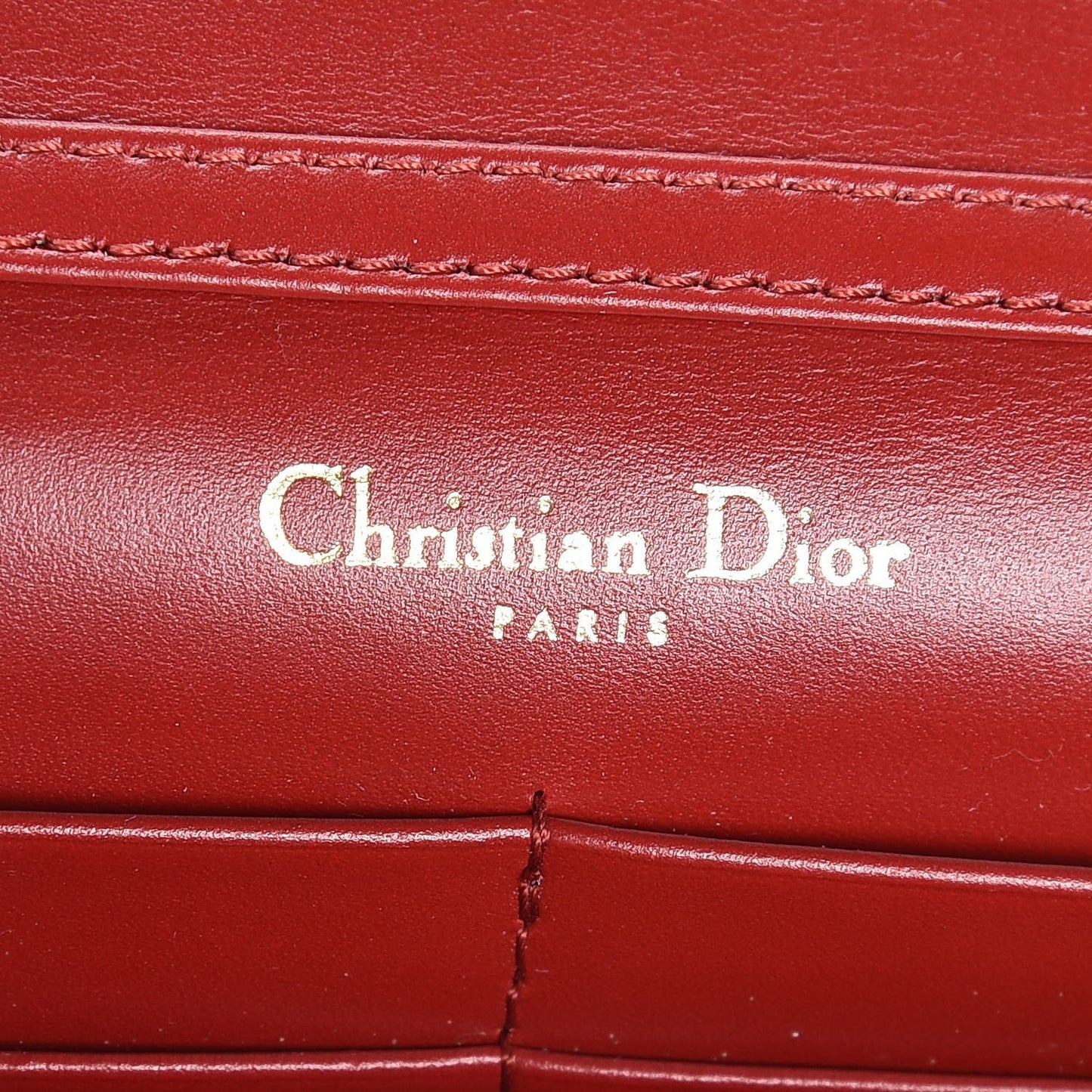 Calfskin Cannage Studded Lady Dior Wallet on Chain Deep Red