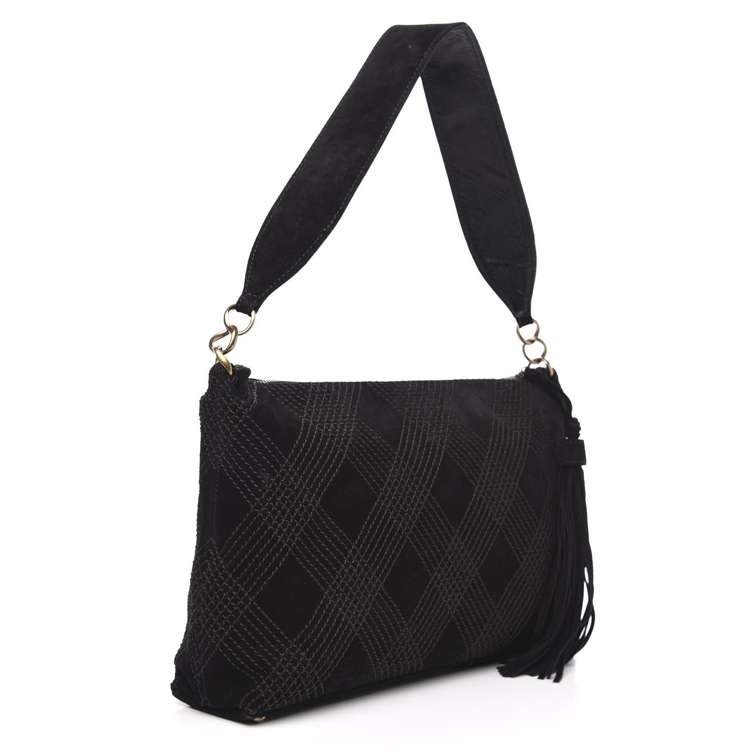 Chanel Suede Tassel Diamond Stitch CC Shoulder Bag Black 3 of 9