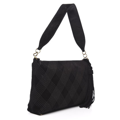 Chanel Suede Tassel Diamond Stitch CC Shoulder Bag Black 3 of 9