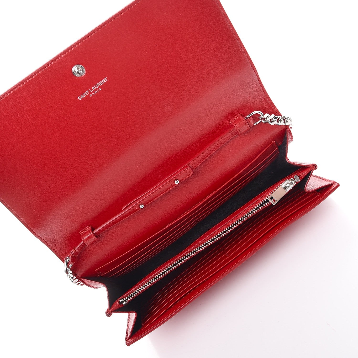 Saint Laurent Calfskin Crocodile Embossed Monogram Chain Wallet New Red 5 of 9