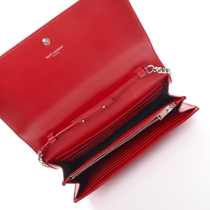 Saint Laurent Calfskin Crocodile Embossed Monogram Chain Wallet New Red 5 of 9