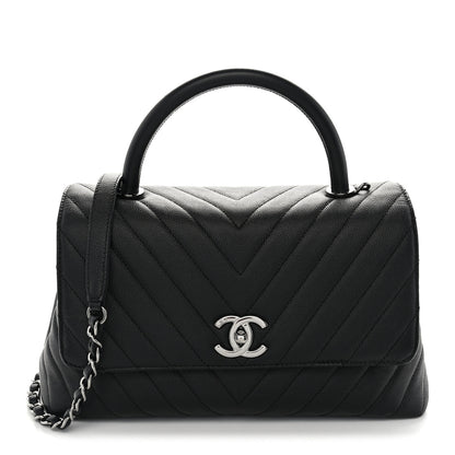 Chanel Caviar Chevron Quilted Small Coco Handle Flap So Black 1 of 10