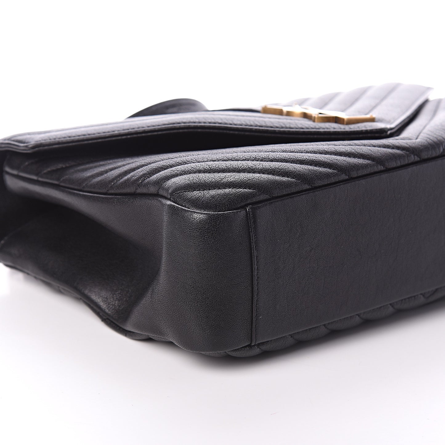 Sheepskin Matelasse Chevron Monogram Large College Satchel Black