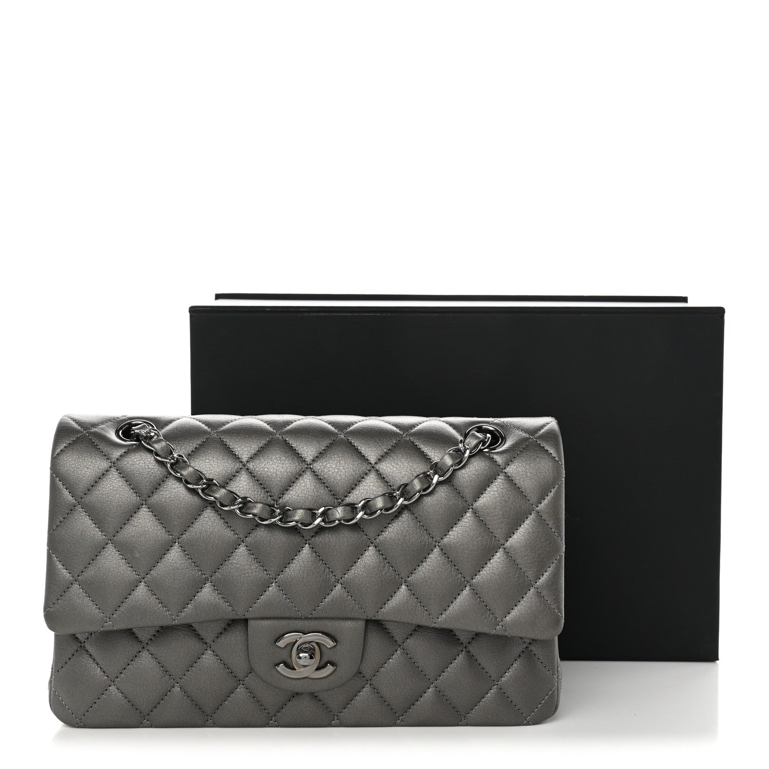 Chanel Metallic Calfskin Quilted Medium Double Flap Ruthenium Ruthenium 11 of 11