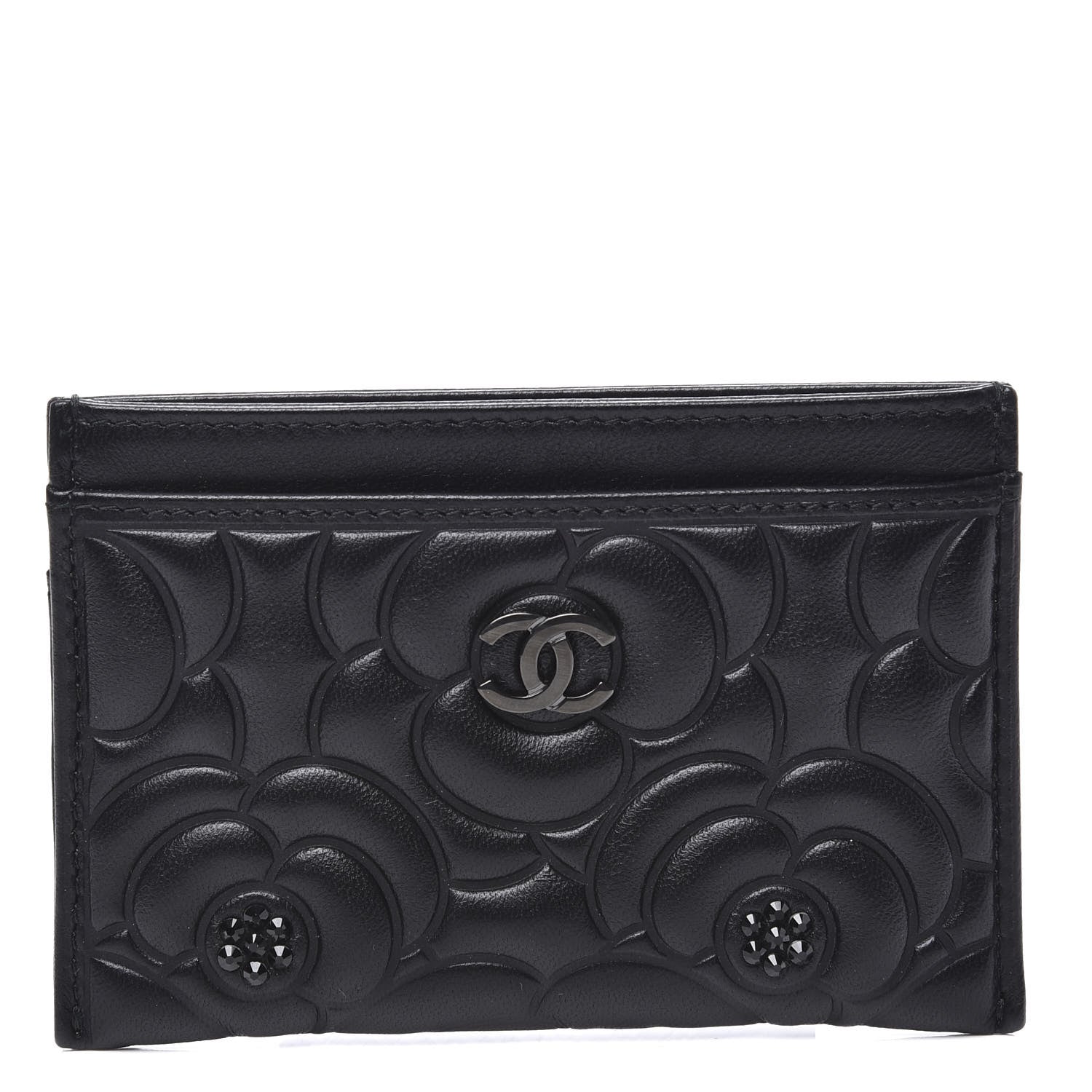 Chanel Lambskin Camellia Embossed Card Holder So Black 1 of 10