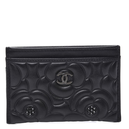 Chanel Lambskin Camellia Embossed Card Holder So Black 1 of 10
