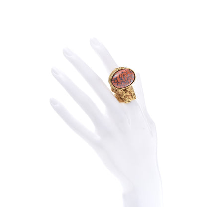 Saint Laurent Glass Cabochon Arty Ovale Ring 8 Gold Coral 2 of 5