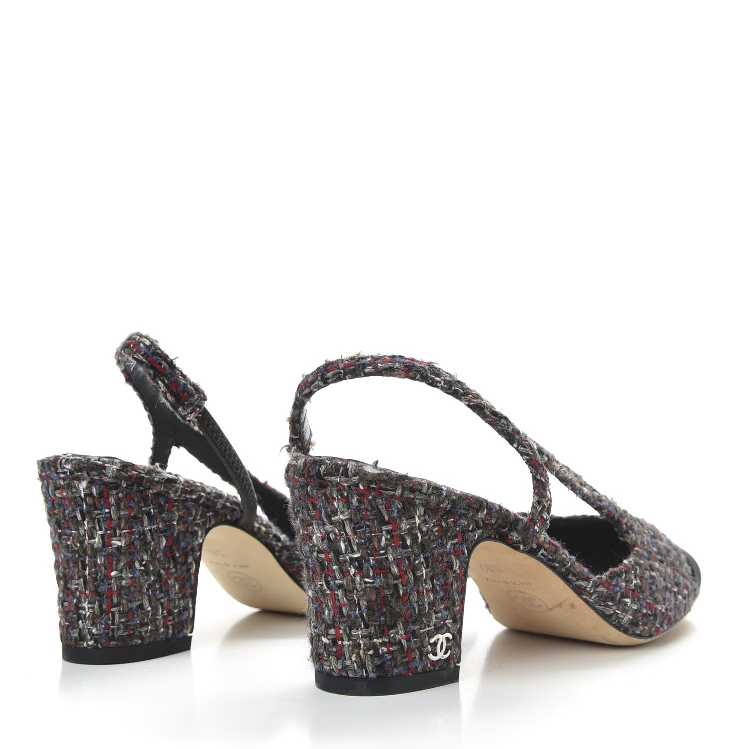 Chanel Tweed Grosgrain Cap Toe CC Slingback Pumps 35.5 Brown Red Black 4 of 10