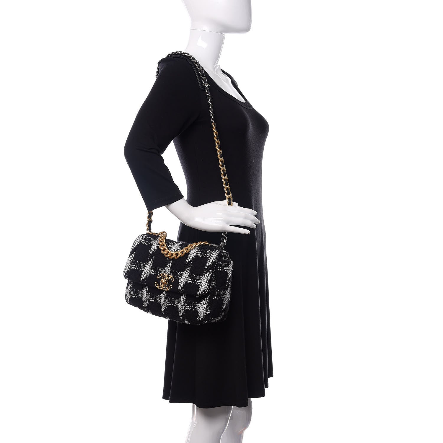 Chanel Tweed Quilted Medium 19 Flap Black White 2 of 12