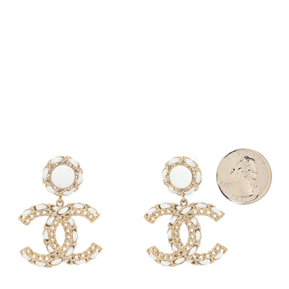 Chanel Lambskin Metal Chain CC Drop Earrings White Gold 2 of 4