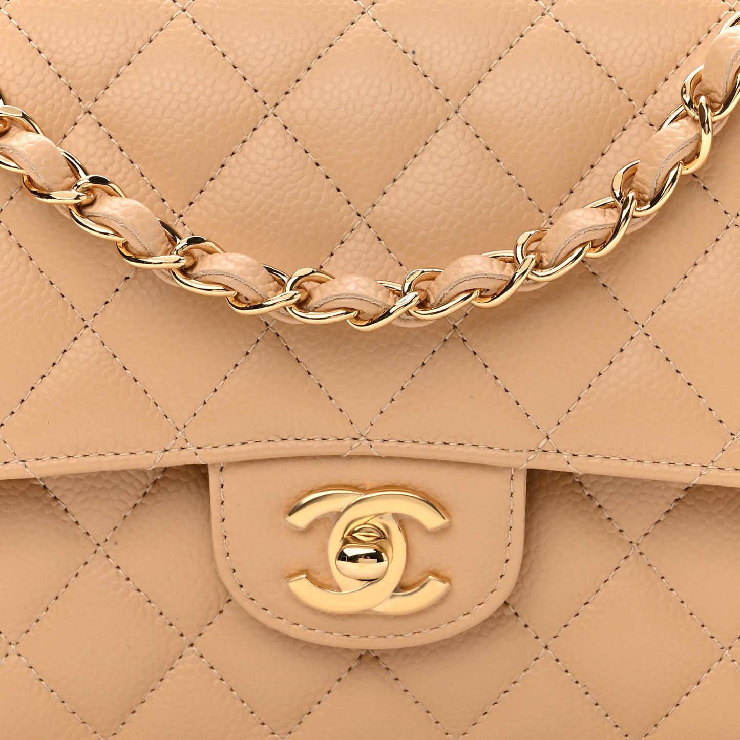 Caviar Quilted Medium Double Flap Beige Clair