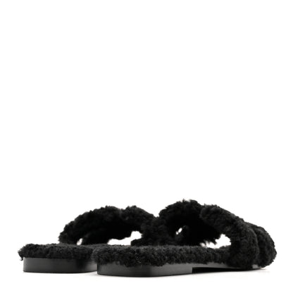 Hermes Woolskin Oran Sandals 38 Black 5 of 10