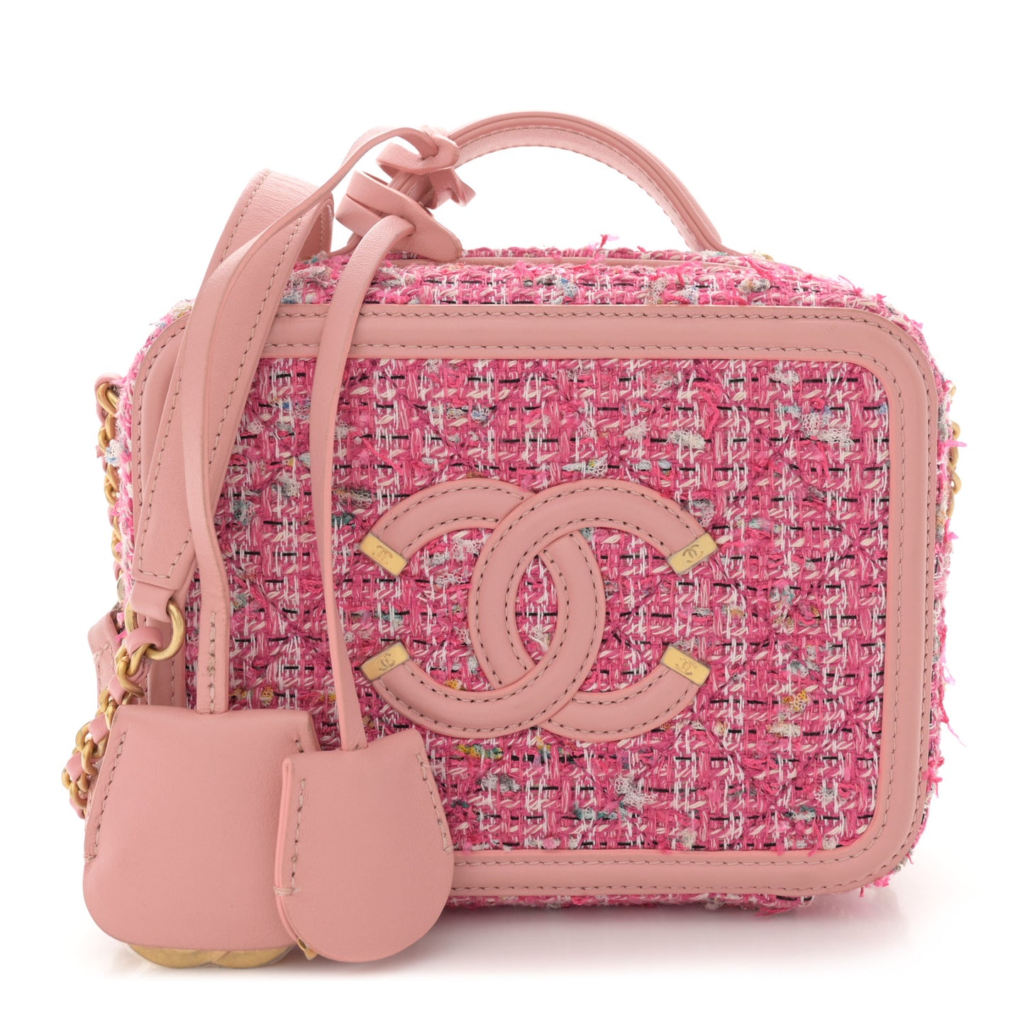 Tweed Quilted Small CC Filigree Vanity Case Pink