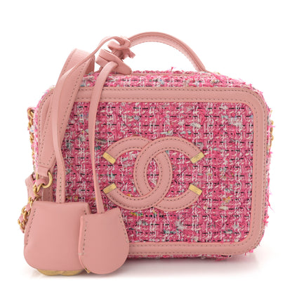 Chanel Tweed Quilted Small CC Filigree Vanity Case Pink 1 of 14