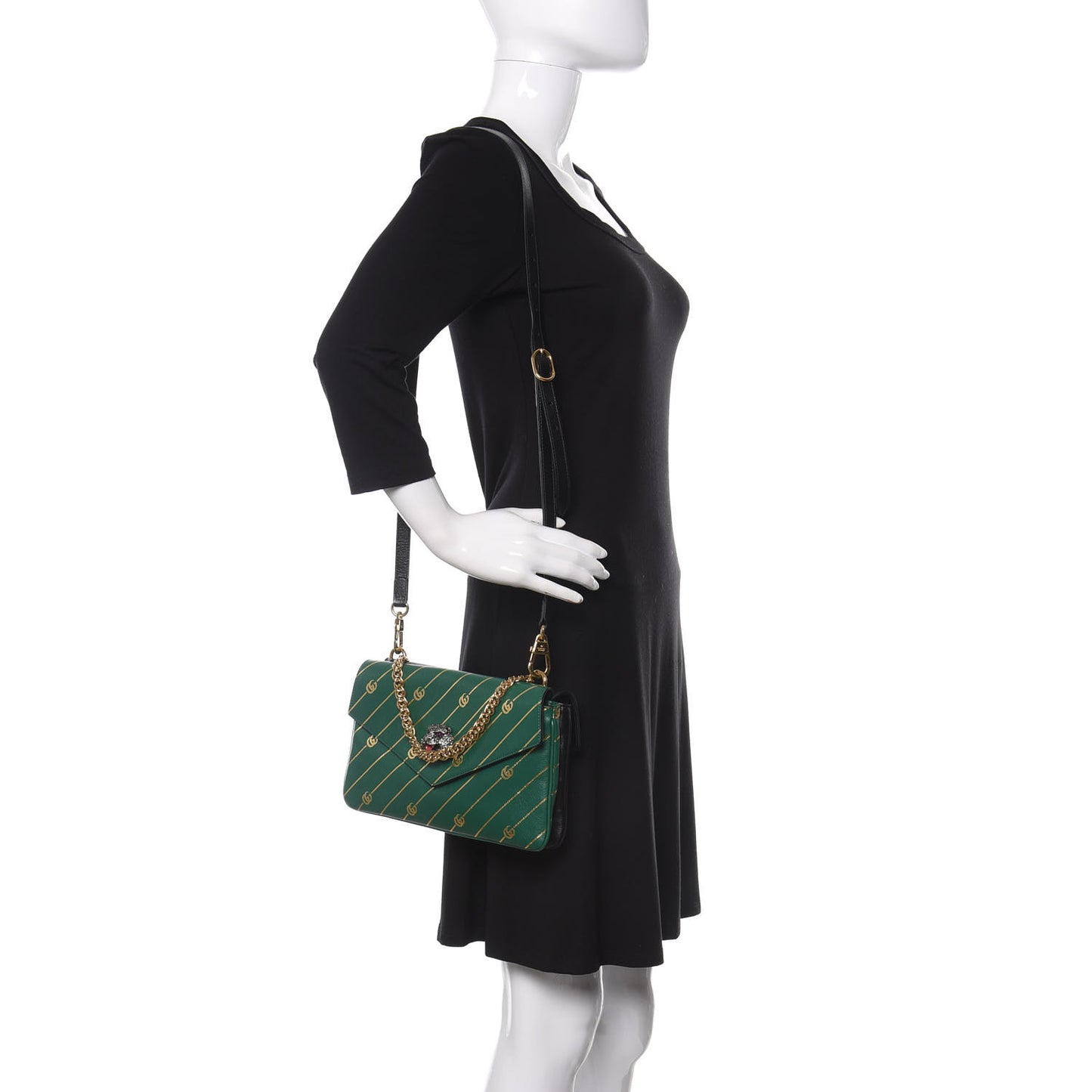 Calfskin Diagonal GG Medium Thiara Double Envelope Shoulder Bag Emerald Green Black