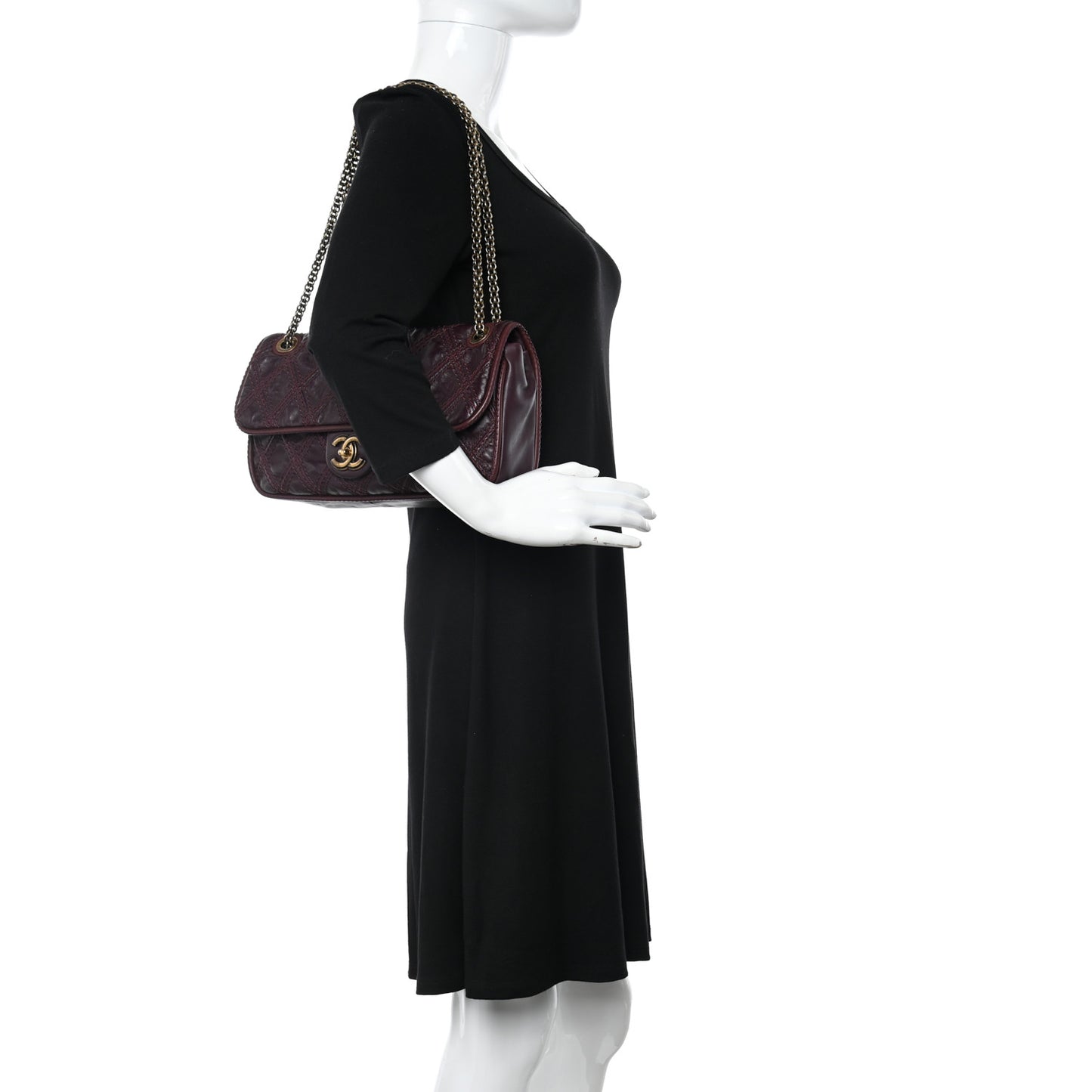 Calfskin Quilted Stitch Flap Plum