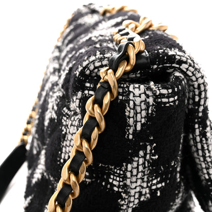 Chanel Tweed Quilted Maxi Chanel 19 Flap Black White 13 of 14
