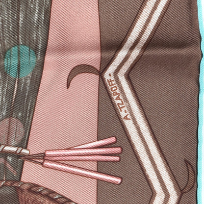 Hermes Silk Cosmogonie Apache Scarf 90 Marron Bois De Rose Turquoise 4 of 5