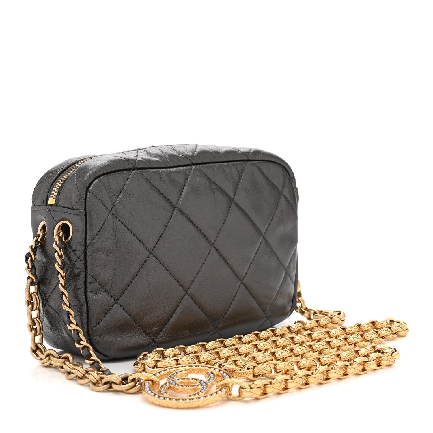 Chanel Metallic Calfskin Pearl Quilted CC Mini Camera Case Ruthenium 3 of 10