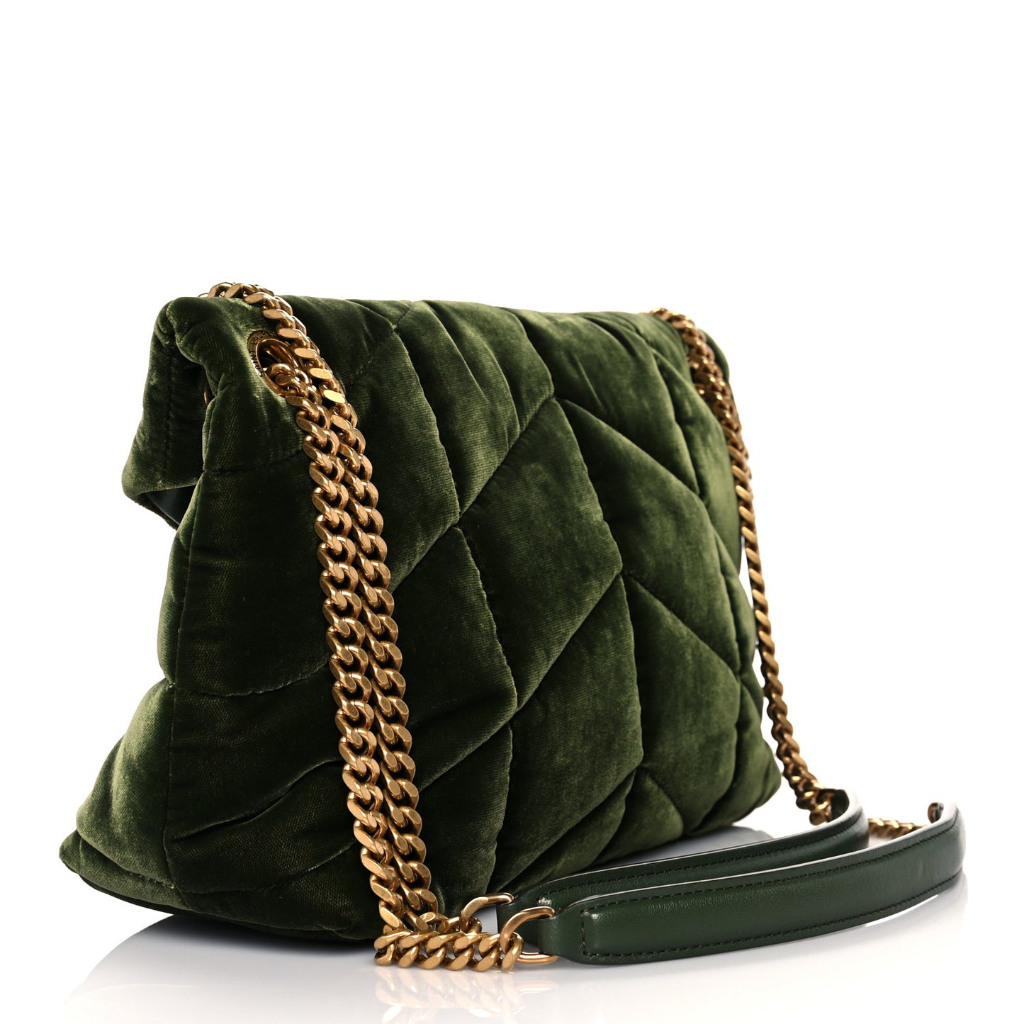 Velvet Quilted Small Loulou Puffer Monogram Chain Satchel Kaki Musk