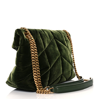 Saint Laurent Velvet Quilted Small Loulou Puffer Monogram Chain Satchel Kaki Musk 3 of 12